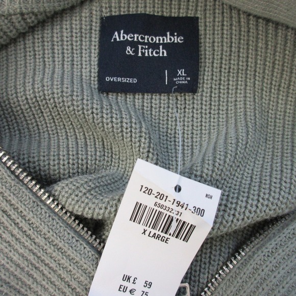 Abercrombie & Fitch Sweater Men XL Green Cotton Knit 1/4 Zip Ribbed NEW 594 - Picture 8 of 9